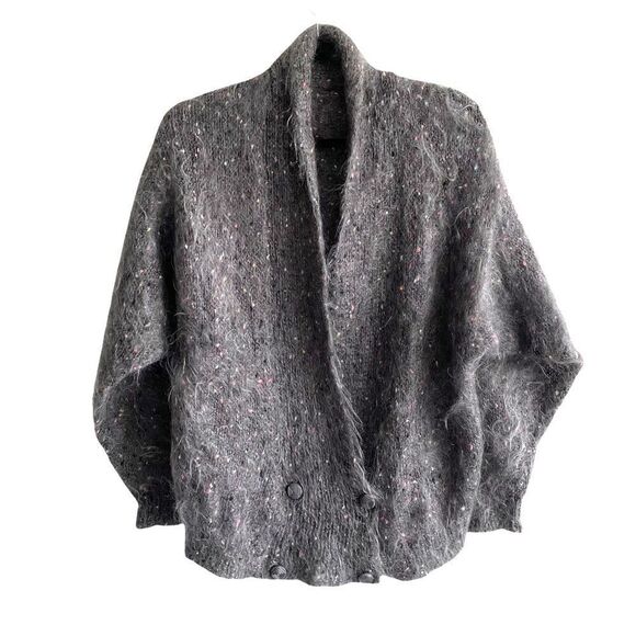Handmade Chunky Knit Shawl Collar Cardigan Sweater Grey L - Picture 4 of 8